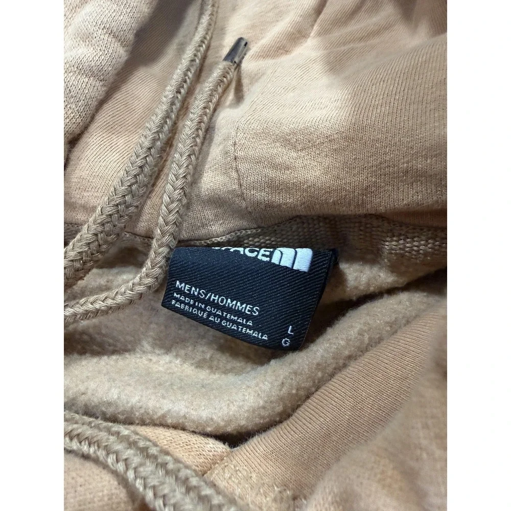 The North Face Hoodie Mens Large Beige Fleece‎ Pullover Big Logo Kangaroo Pocket